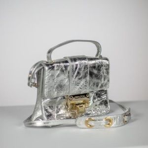 Jimmy Choo Rebel Silver Leather Cross Body Bag